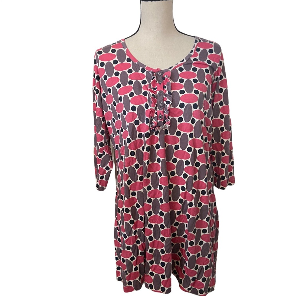 Boden Cream With Pink, Purple, & Black Polka Dots Ruffle Placard Size 20 Dress.
